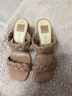 Dolce Vita Braided Double-Strap Heeled Sandals in Taupe